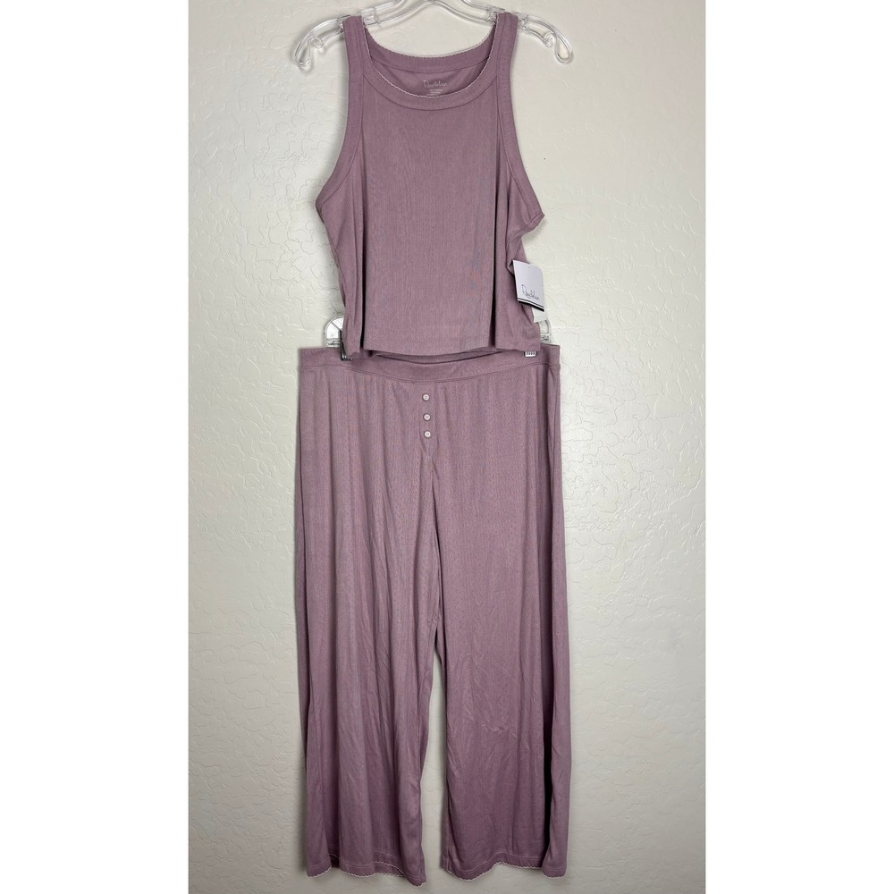 Roudelain Mauve Pointelle Knit Pajama Set Tank Wide Leg Pants Set XL NEW 2710